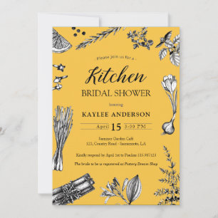 Kitchen Bridal Shower herbs spices Yellow Invitation
