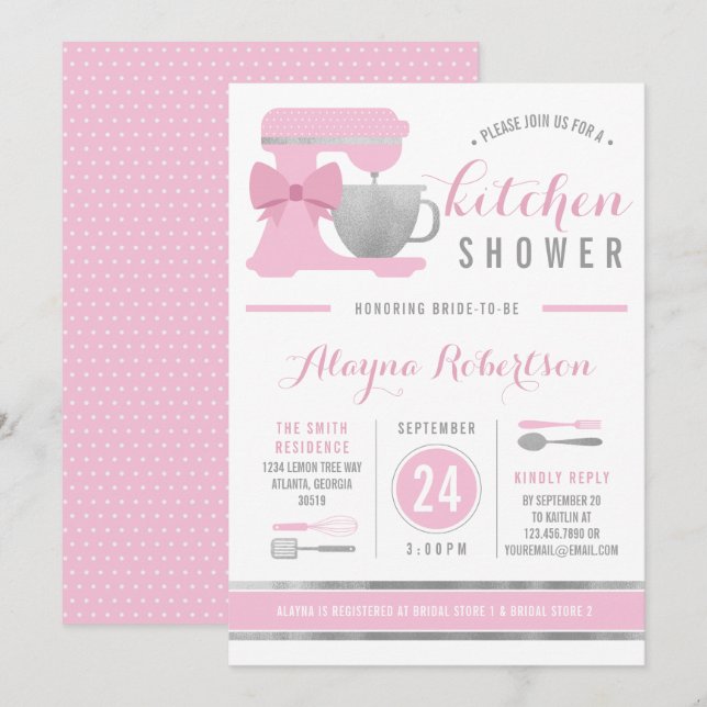 Kitchen Bridal Shower Invitation, Faux Foil Invitation (Front/Back)