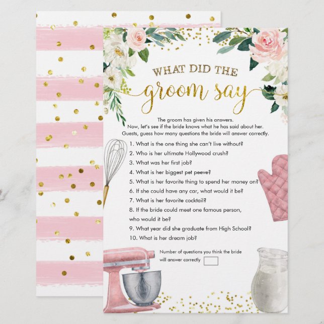 Kitchen Bridal Shower What Groom Say Games (Front/Back)