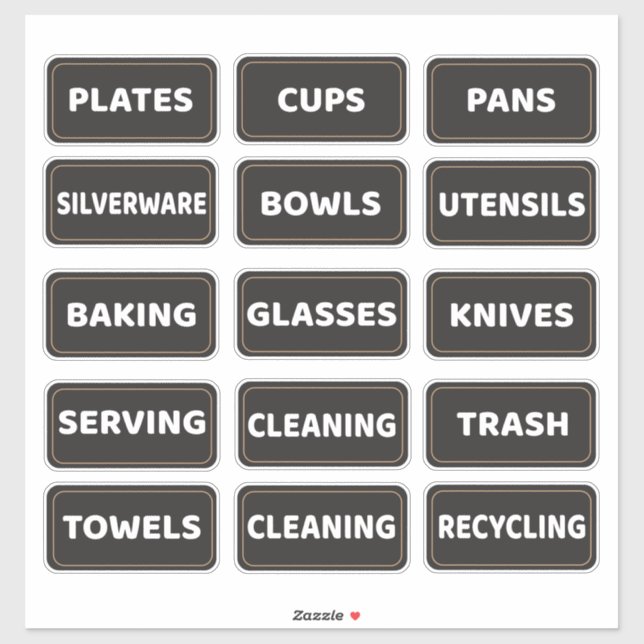 Kitchen Cabinet and Drawer Labels Large Print (Sheet)