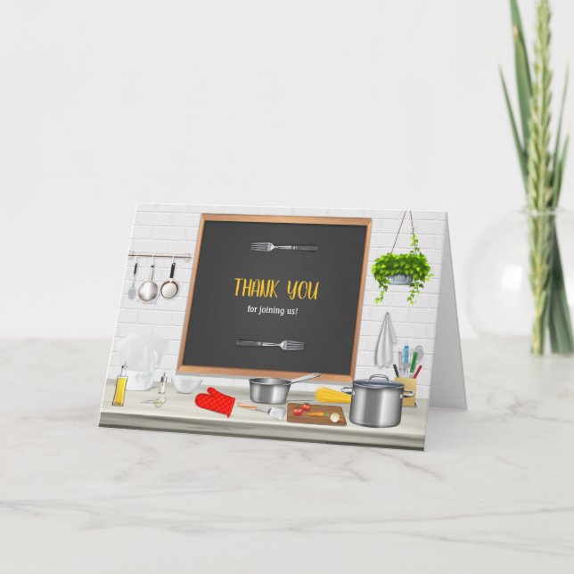 Kitchen Chef Cooking Birthday Party Thank You Card (Front)