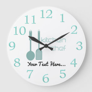 Kitchen Chef Logo Mint Green White Clock