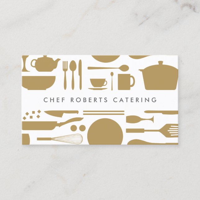 Kitchen Collage Gold/White Business Card (Front)