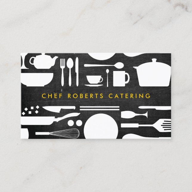 Kitchen Collage on Black Wood Business Card (Front)