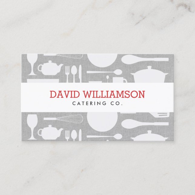 Kitchen Collage on Grey for Chef, Catering Business Card (Front)