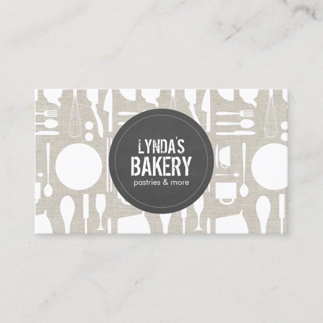 Kitchen Collage on Tan with Grey Logo Business Card (Front)
