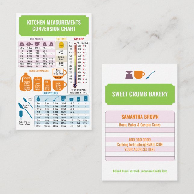 Kitchen Conversion Chart Sweet Bakery Business Card (Front/Back)
