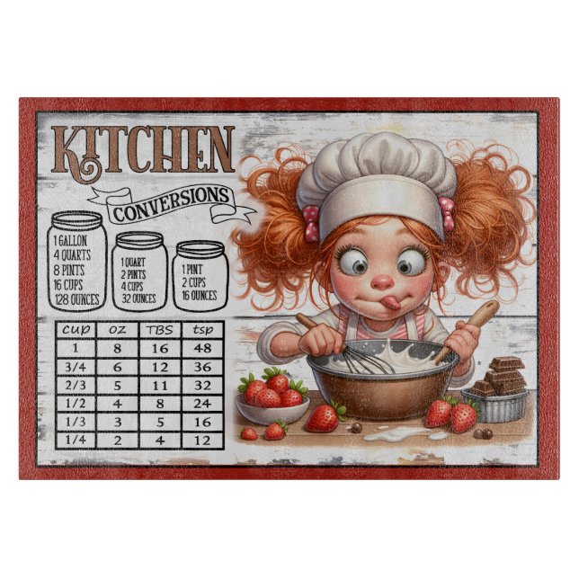 Kitchen Conversions Chart – Cute Kid Chef  Cutting Board (Front)