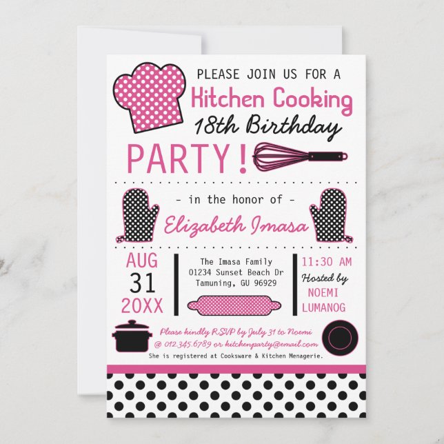 Kitchen Cooking Birthday Party Invitation (Front)