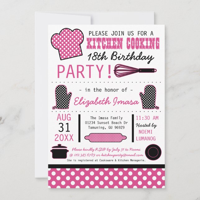 Kitchen Cooking Birthday Party Invitation (Front)