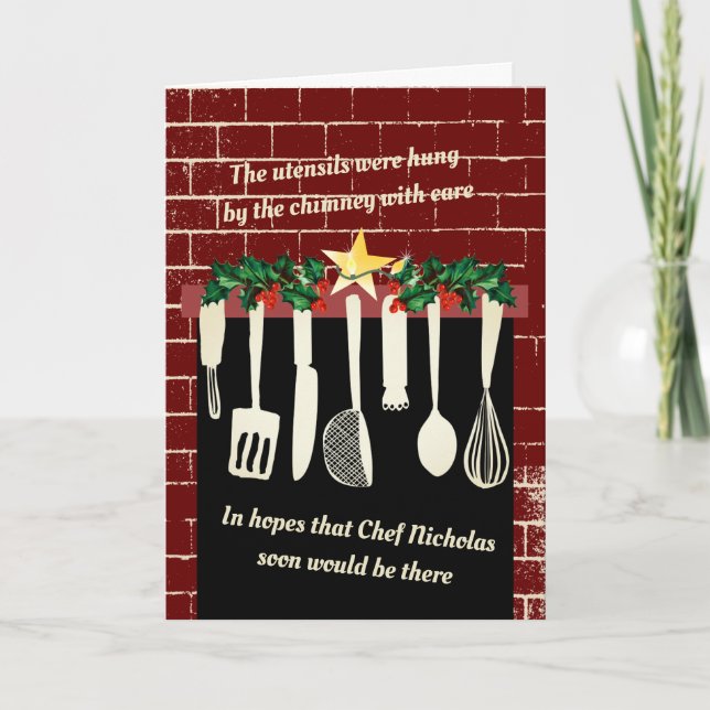 Kitchen cooking utensils funny culinary Christmas Holiday Card (Front)