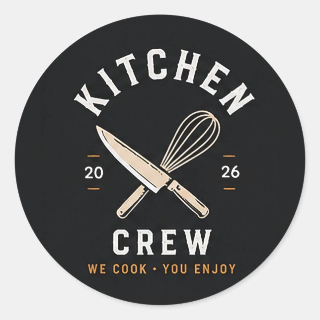 🔪 Kitchen Crew Restaurant Staff Uniform Logo 🔪 Classic Round Sticker (Front)