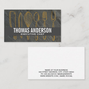 Kitchen Culinary Tools   Slate Background Business Card