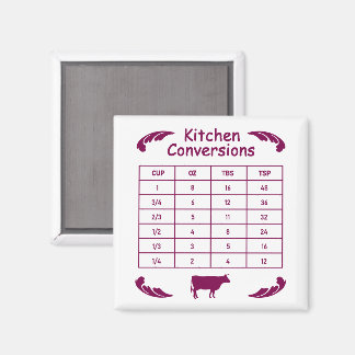KITCHEN CUPS TO TSP. CONVERSION CHART MAGNET