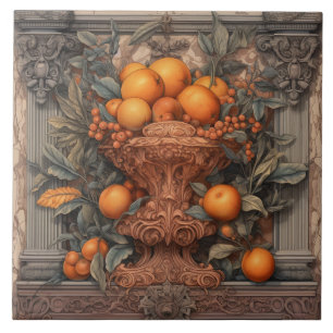 Kitchen Decor Ornate Vase With Oranges Tile