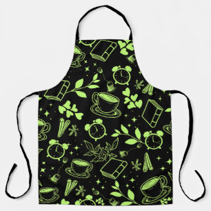 kitchen dining cute tea coffee book green pattern apron