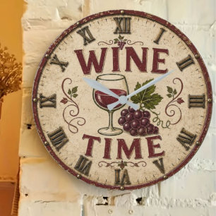 Kitchen Farmhouse Decor Wine Time  Large Clock
