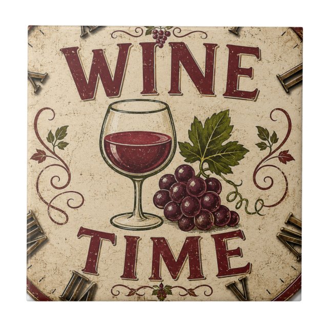 Kitchen Farmhouse Decor Wine Time  Tile (Front)