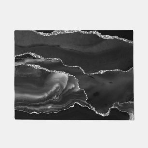 Kitchen Floor Mat - Black Silver Faux Glittter