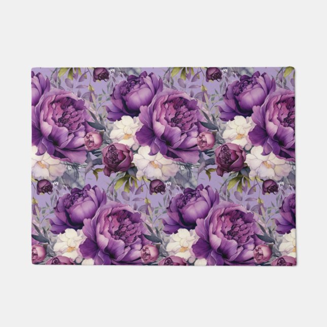 Kitchen Floor Mat - Purple Peonies (Front)