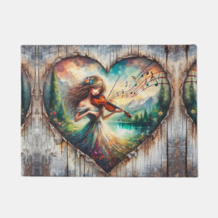 Kitchen Floor Mat Rustic Violin Girl