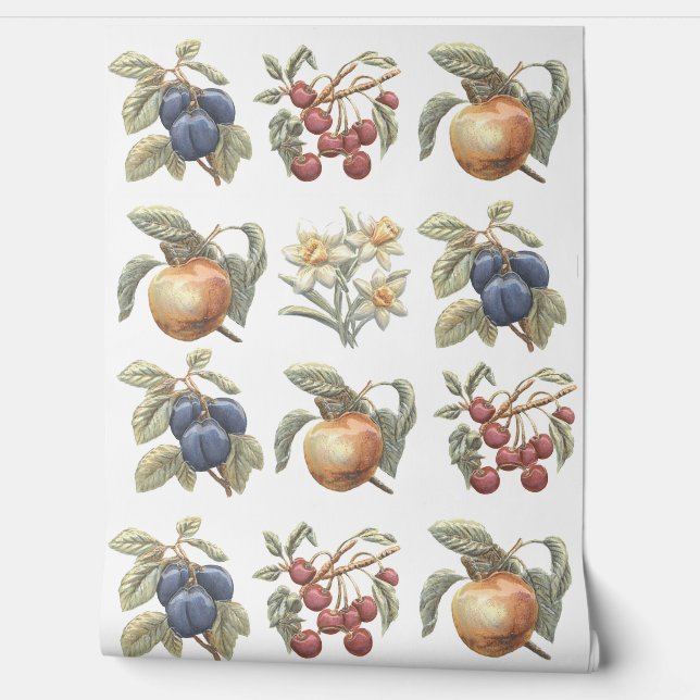 Kitchen fruit, flower paterrn wallpaper (Unrolling)