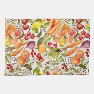Kitchen Garden Harvest Watercolor Fruit & Veggie Tea Towel