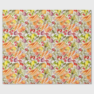 Kitchen Garden Harvest Watercolor Fruit & Veggie Wrapping Paper