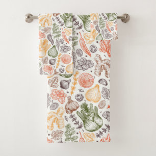 Kitchen Garden Vegetable Pattern Bath Towel Set