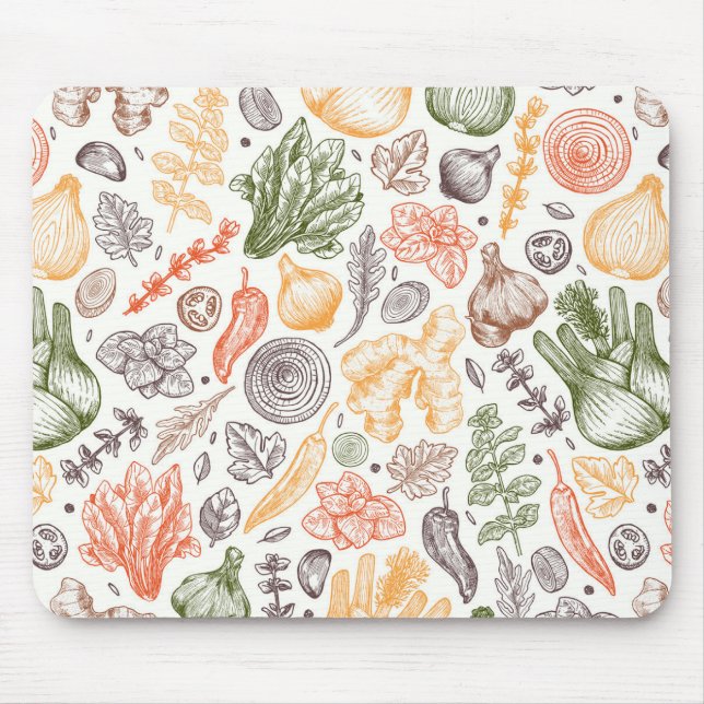 Kitchen Garden Vegetable Pattern Mouse Mat (Front)