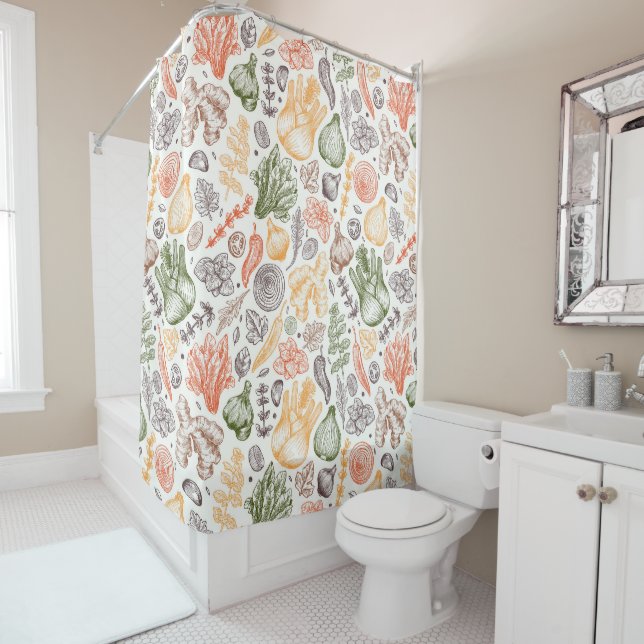 Kitchen Garden Vegetable Pattern Shower Curtain (In Situ)
