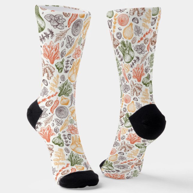 Kitchen Garden Vegetable Pattern Socks (Angled)