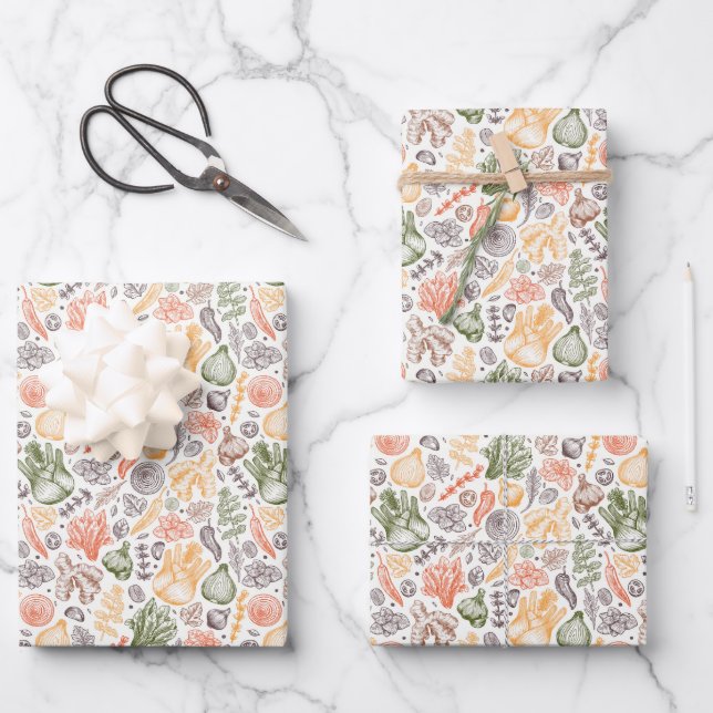 Kitchen Garden Vegetable Pattern Wrapping Paper Sheet (Front)