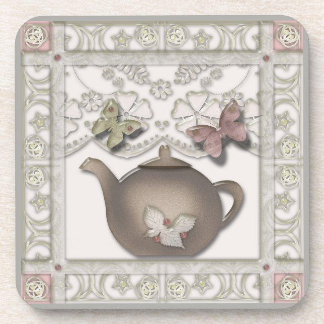Kitchen glass tea pot beige colours coaster (Front)