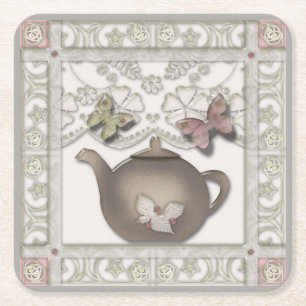 Kitchen glass tea pot beige colours square paper coaster