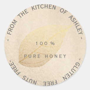 Kitchen Gluten Nuts Free Gold Leaf Titanium Pearl Classic Round Sticker
