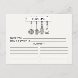 Kitchen Grey Utensils Bridal Shower Recipe Cards