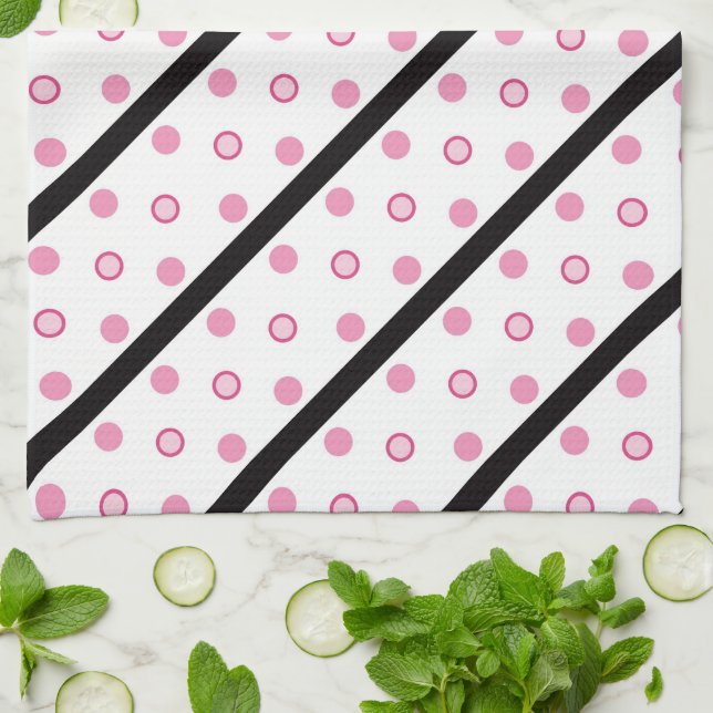 Kitchen Hand Towel/Stripes and Polka Dots Tea Towel (Folded)