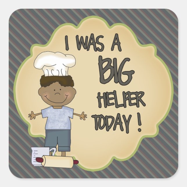 Kitchen Helper Reward Stick Blue Stripes Square Sticker (Front)