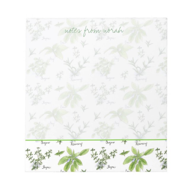 Kitchen Herbs Rosemary Basil Oregano Watercolor Notepad (Front)