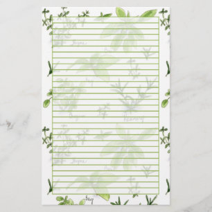 Kitchen Herbs Watercolor Rosemary Basil Lined Stationery