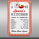 Kitchen Hours (Personalized) Magnet<br><div class="desc">Cute,  personalized kitchen hours magnet.  PLEASE NOTE: resizing to the smaller magnet will cause the entire "menu" to be cut off in the final printing.</div>