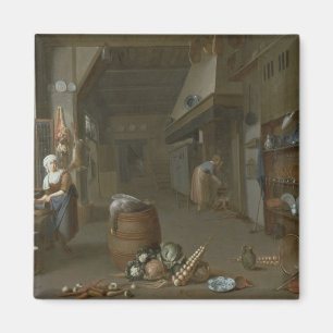 Kitchen interior with two maids preparing food magnet