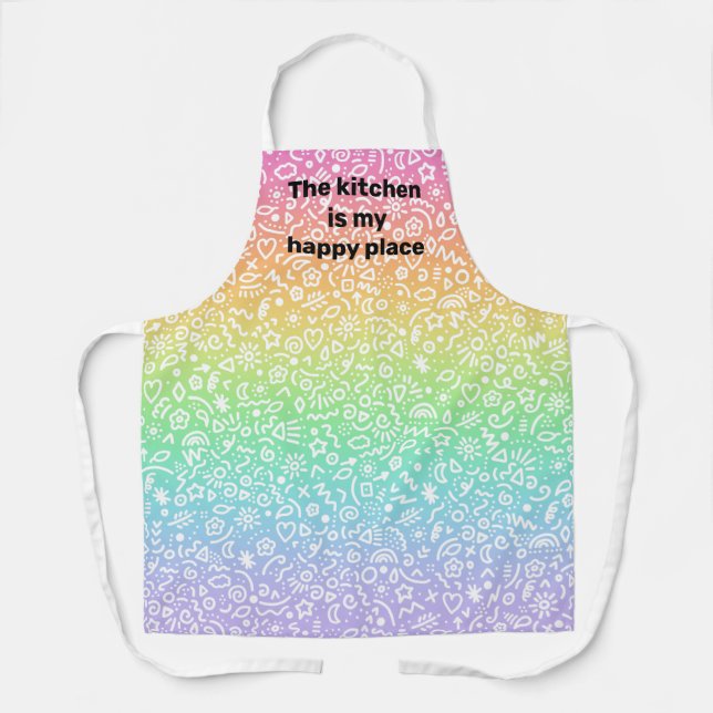 Kitchen is My Happy Place Doodles Rainbow Apron (Front)