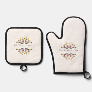 Kitchen Jumps Stickers Fun and Cute Kitchen Deco Oven Mitt & Pot Holder Set
