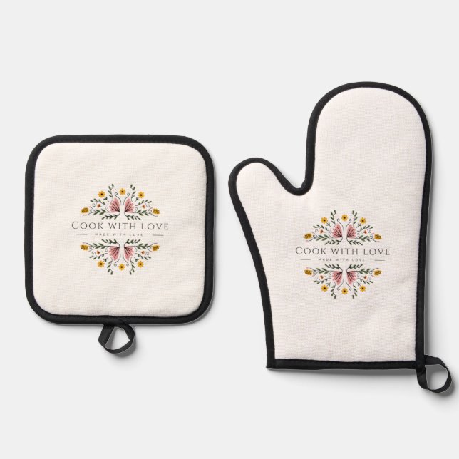 Kitchen Jumps Stickers | Fun and Cute Kitchen Deco Oven Mitt & Pot Holder Set (Front)