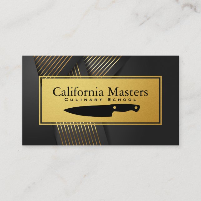 Kitchen Knife | Black Ribbons | Gold Stripes Business Card (Front)