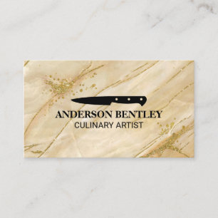 Kitchen Knife   Golden Marble Background Business Card
