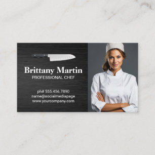 Kitchen Knife Logo   Female Chef Smiling Business Card