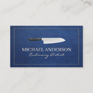 Kitchen Knife   Stitched Blue Leather Business Card